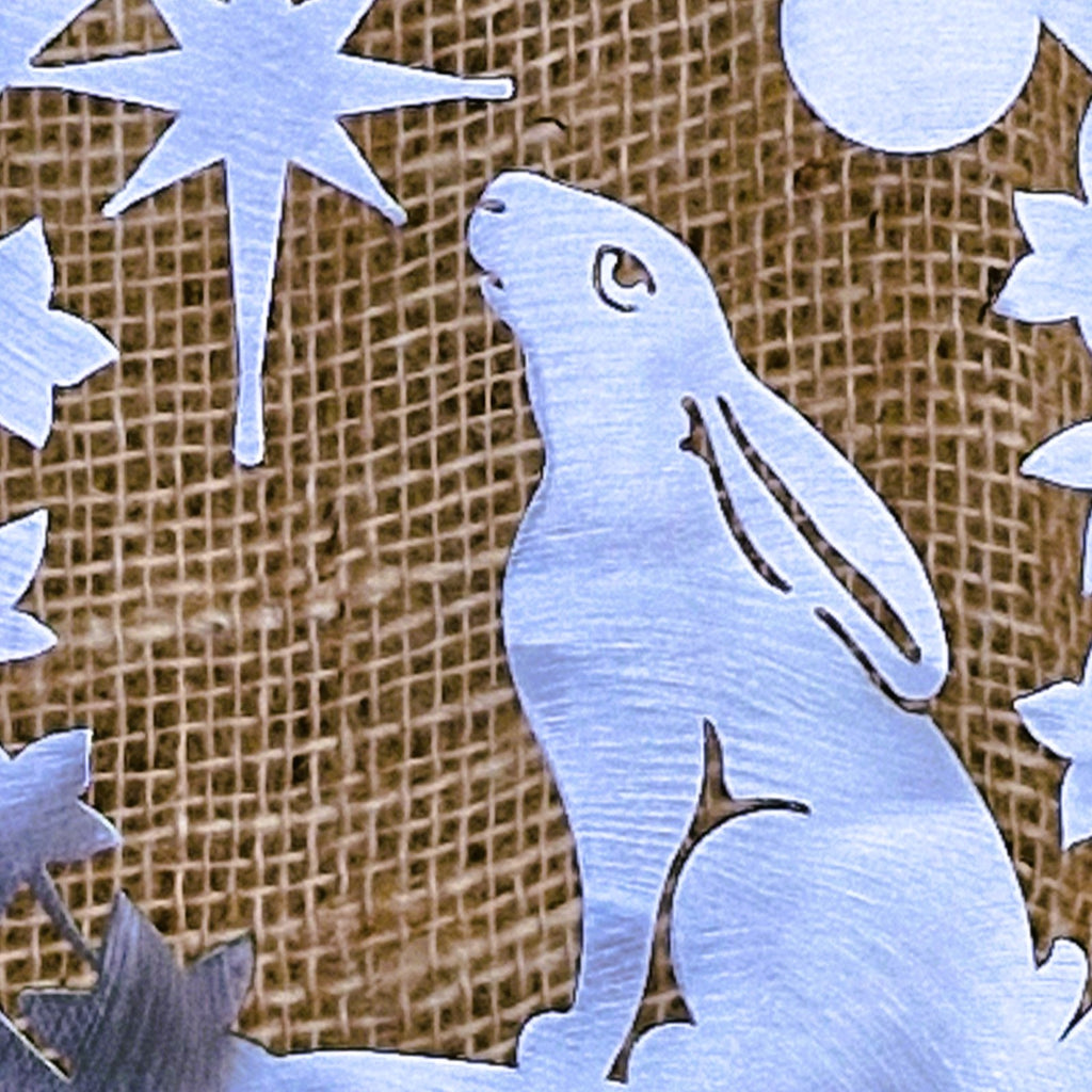 close up detail of stainless steel hare decoration