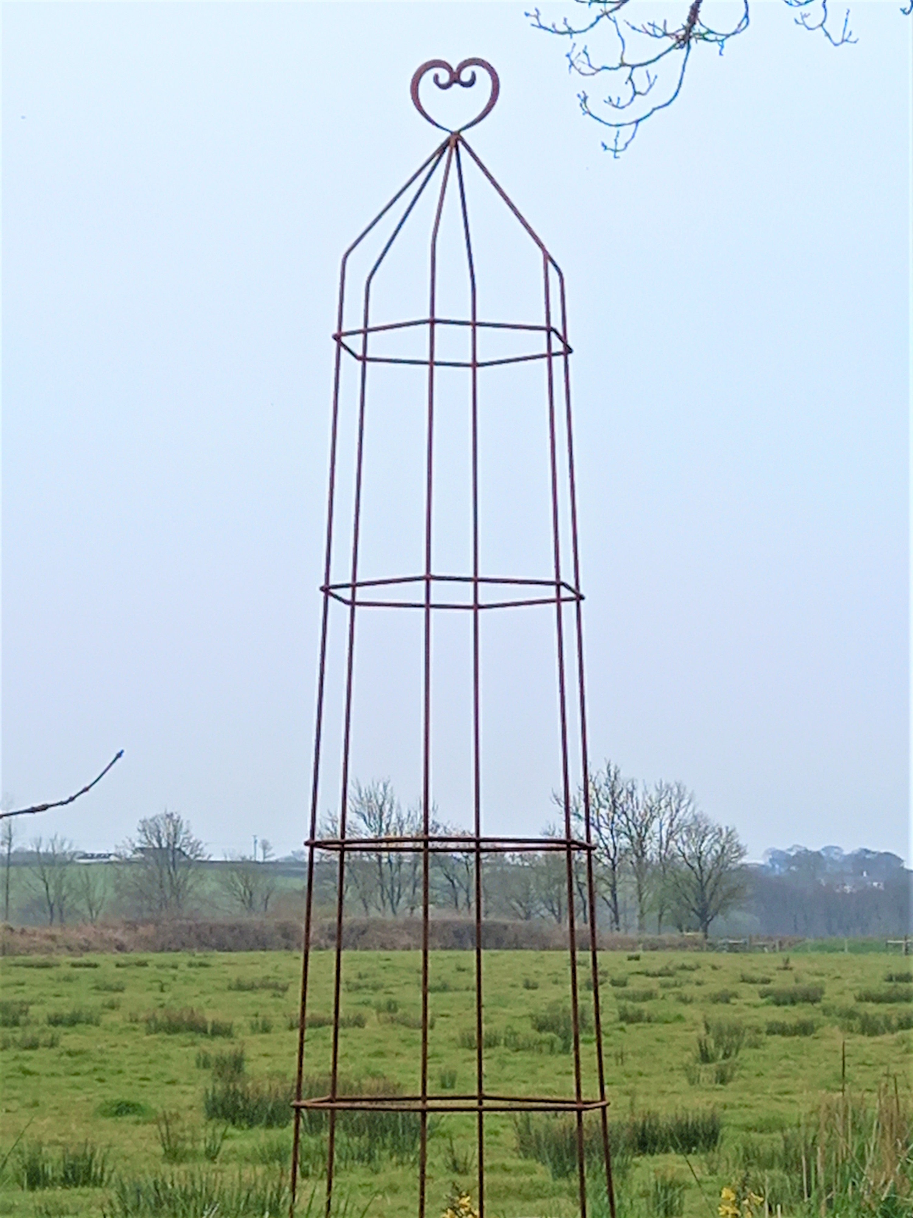 Steel Garden Obelisk for Roses, Clematis, Sweet Peas and Climbing Plants - Heart Top.