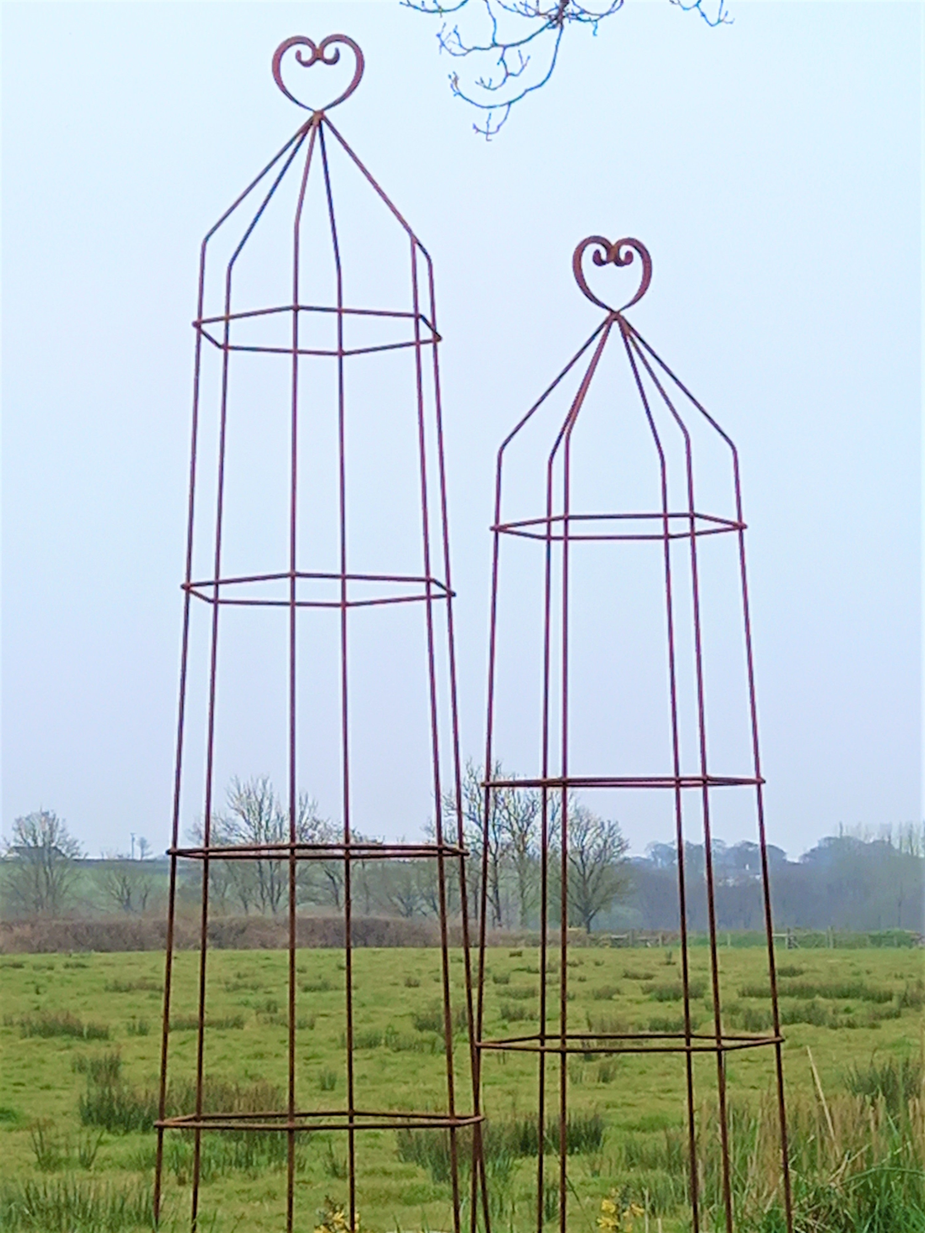 Steel Garden Obelisk for Roses, Clematis, Sweet Peas and Climbing Plants - Heart Top.