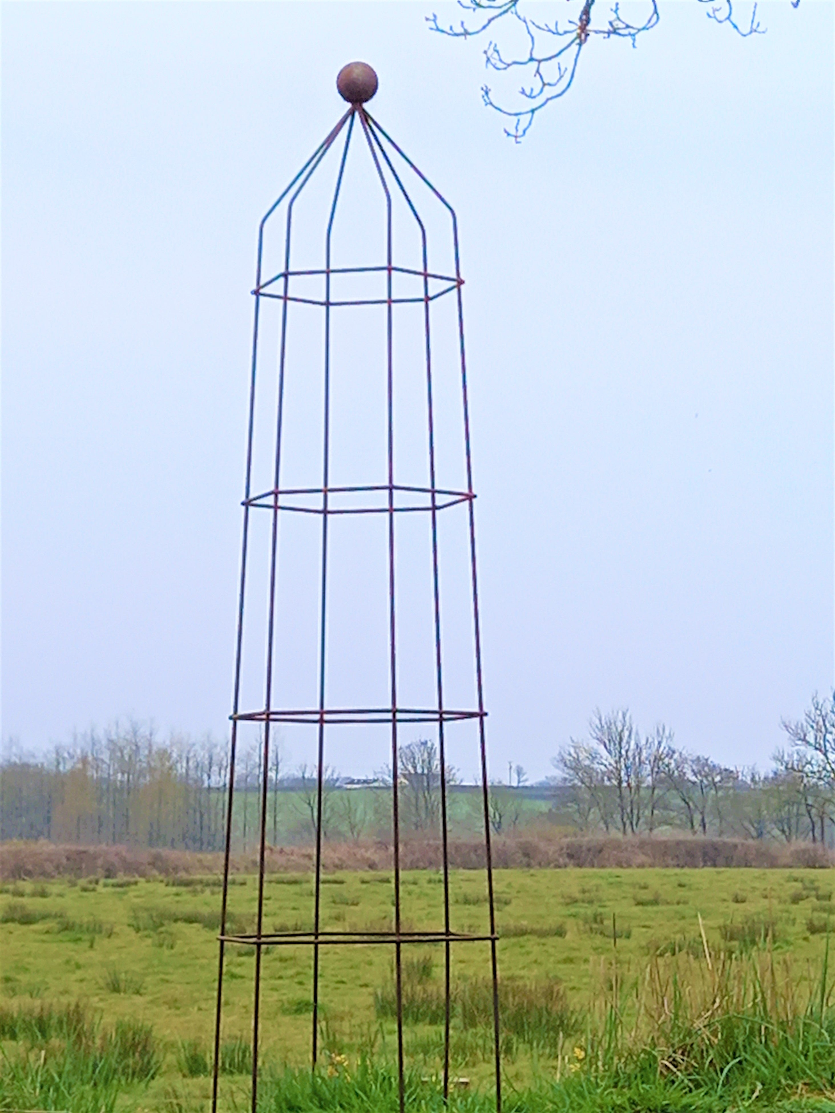 Steel Garden Obelisk for Roses, Clematis, Sweet Peas and Climbing Plants - Ball Top.