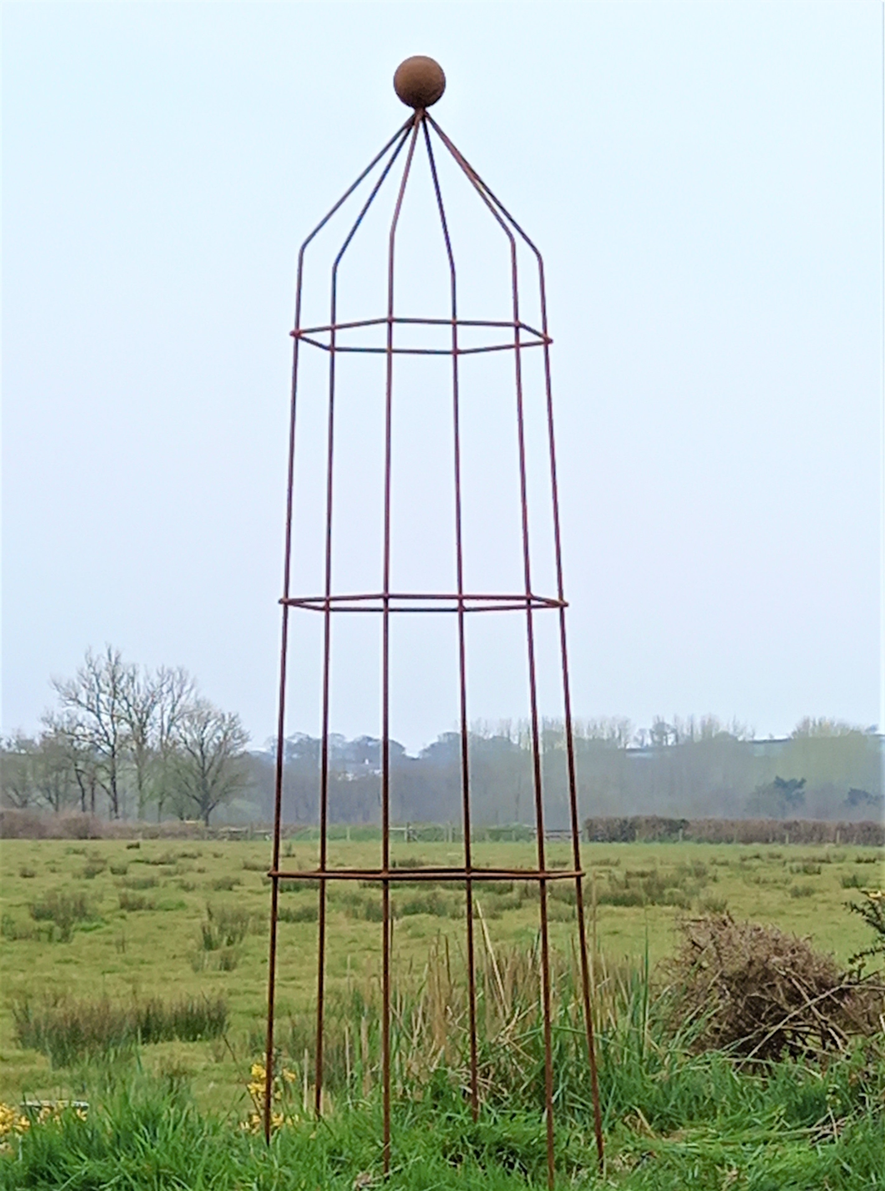 Steel Garden Obelisk for Roses, Clematis, Sweet Peas and Climbing Plants - Ball Top.